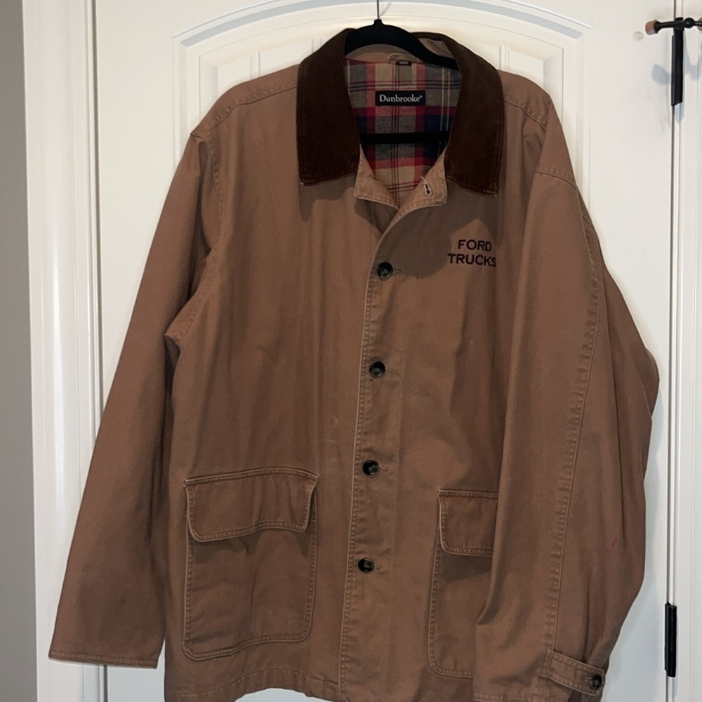 Vintage Ford Trucks tan canvas duck work chore coat Dunbrooke Men L/XL